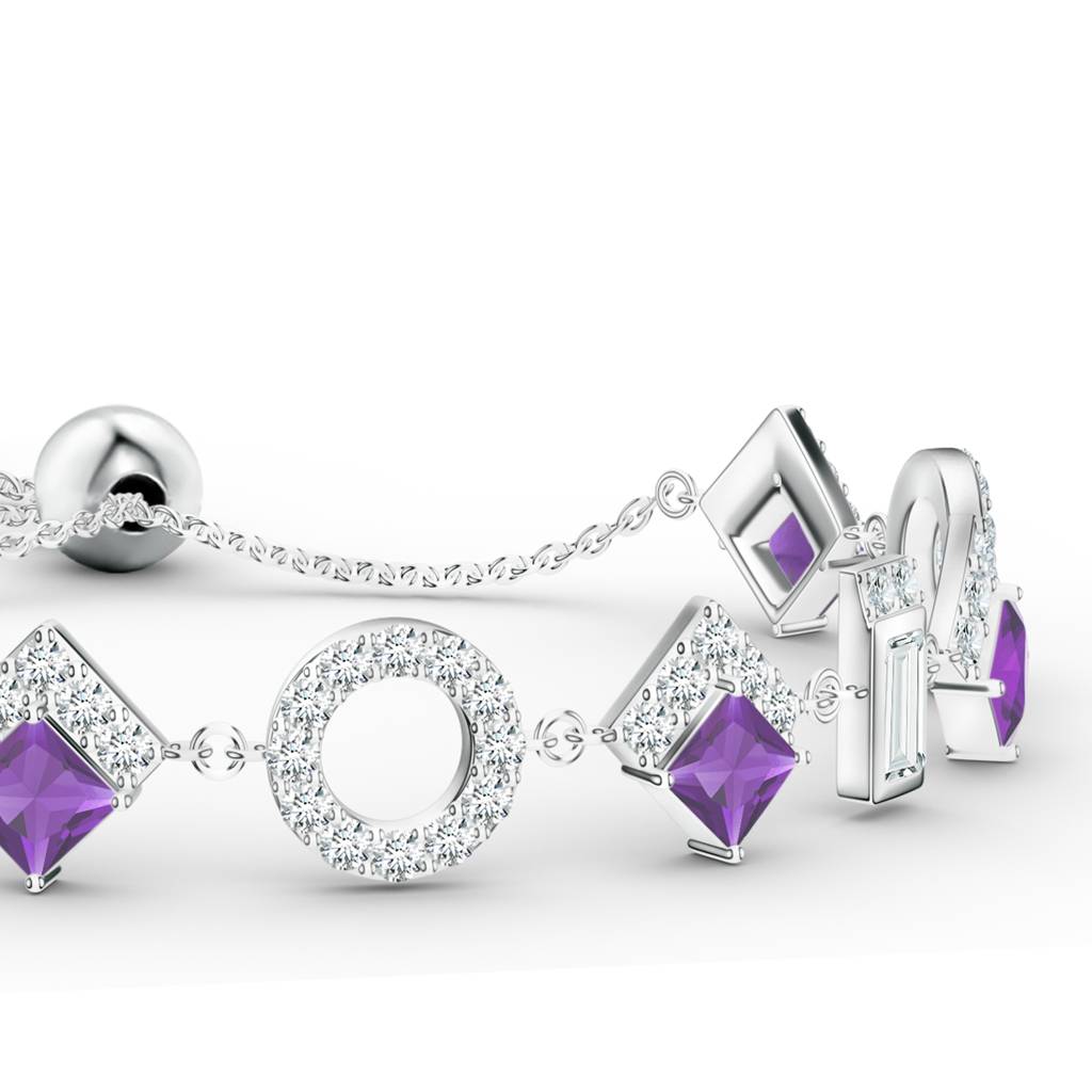925 Sterling Silver Square Shape Amethyst And Moissanite Stone Studded Bracelet Jewelry For Women : SILCOB014