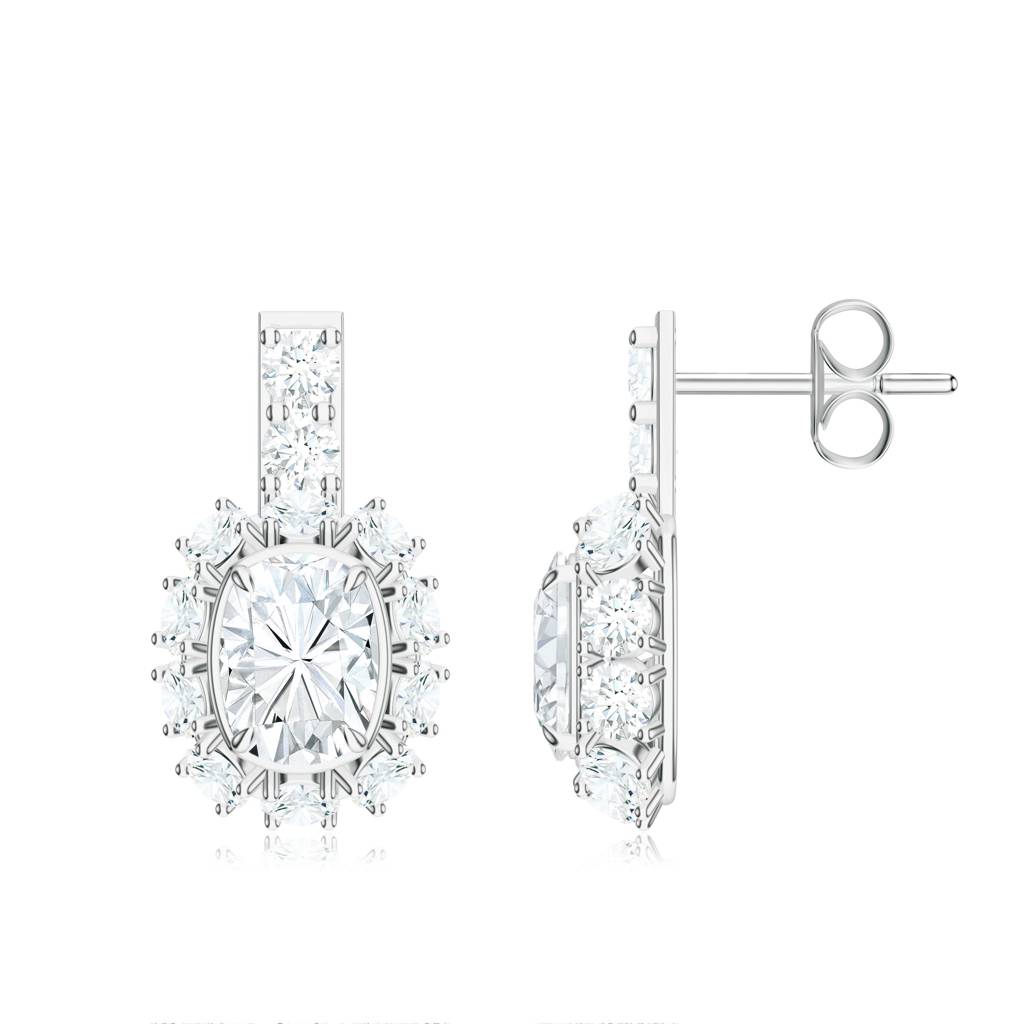 925 Sterling Silver Rectangular Cushion Moissanite Flower Halo Earring Jewelry For Women : SILCOE001