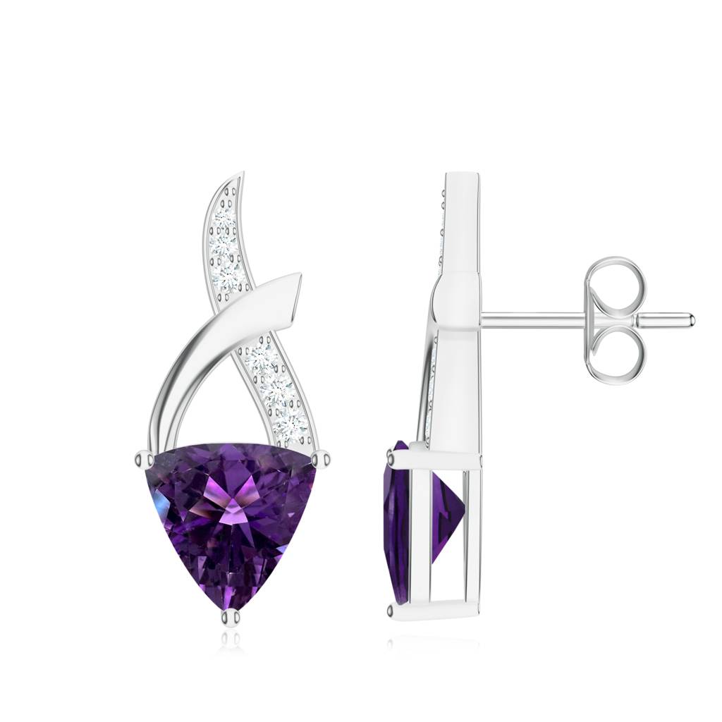 925 Sterling Silver Trillion Shape Amethyst And Moissanite Stone Studded Earring Jewelry For Women : SILCOE003