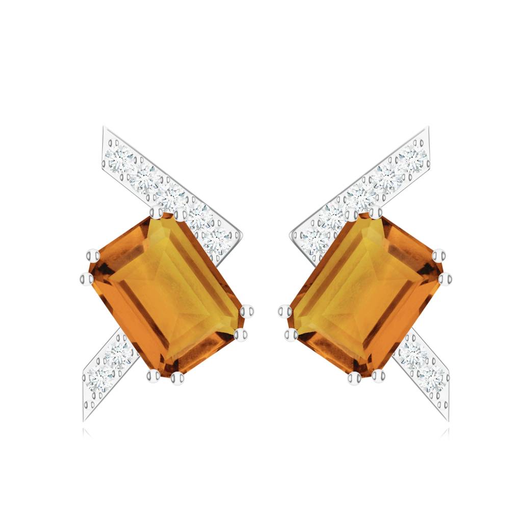 925 Sterling Silver Octagon Shape Citrine And Moissanite Stone Studded Earring Jewelry For Women : SILCOE007