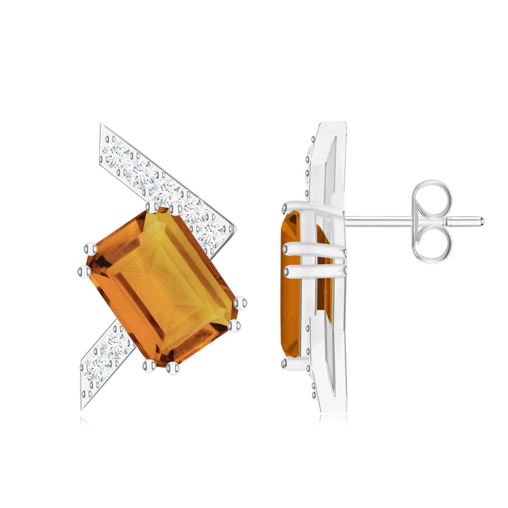 925 Sterling Silver Octagon Shape Citrine And Moissanite Stone Studded Earring Jewelry For Women : SILCOE007