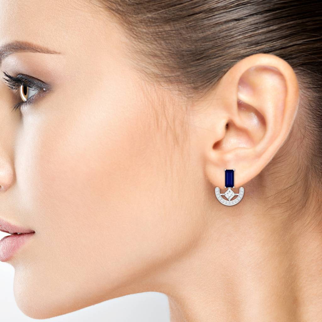 925 Sterling Silver Baguette Shape Iolite And Moissanite Stone Studded Earring Jewelry For Women : SILCOE008