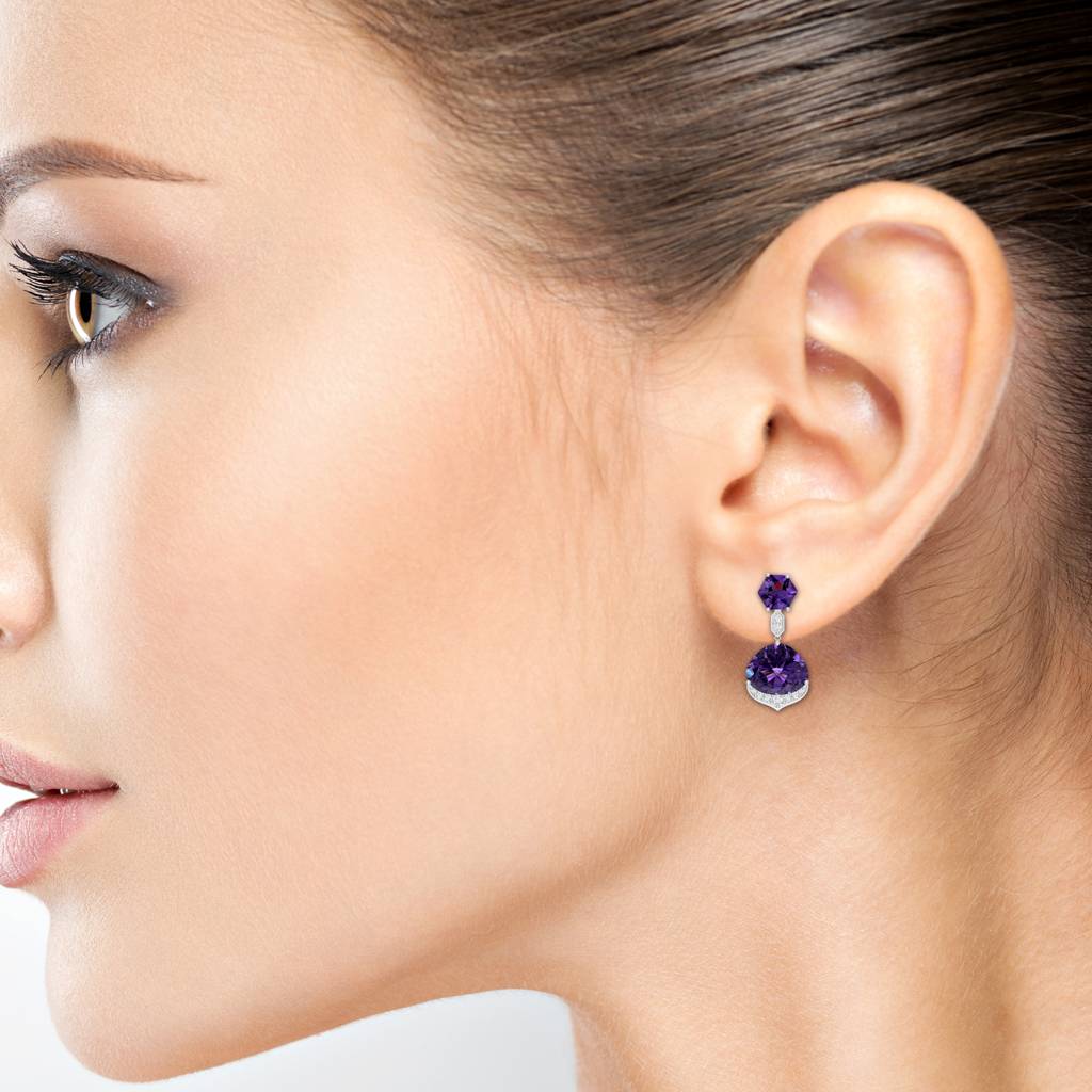 925 Sterling Silver Amethyst And Moissanite Stone Studded Earring Jewelry For Women : SILCOE009