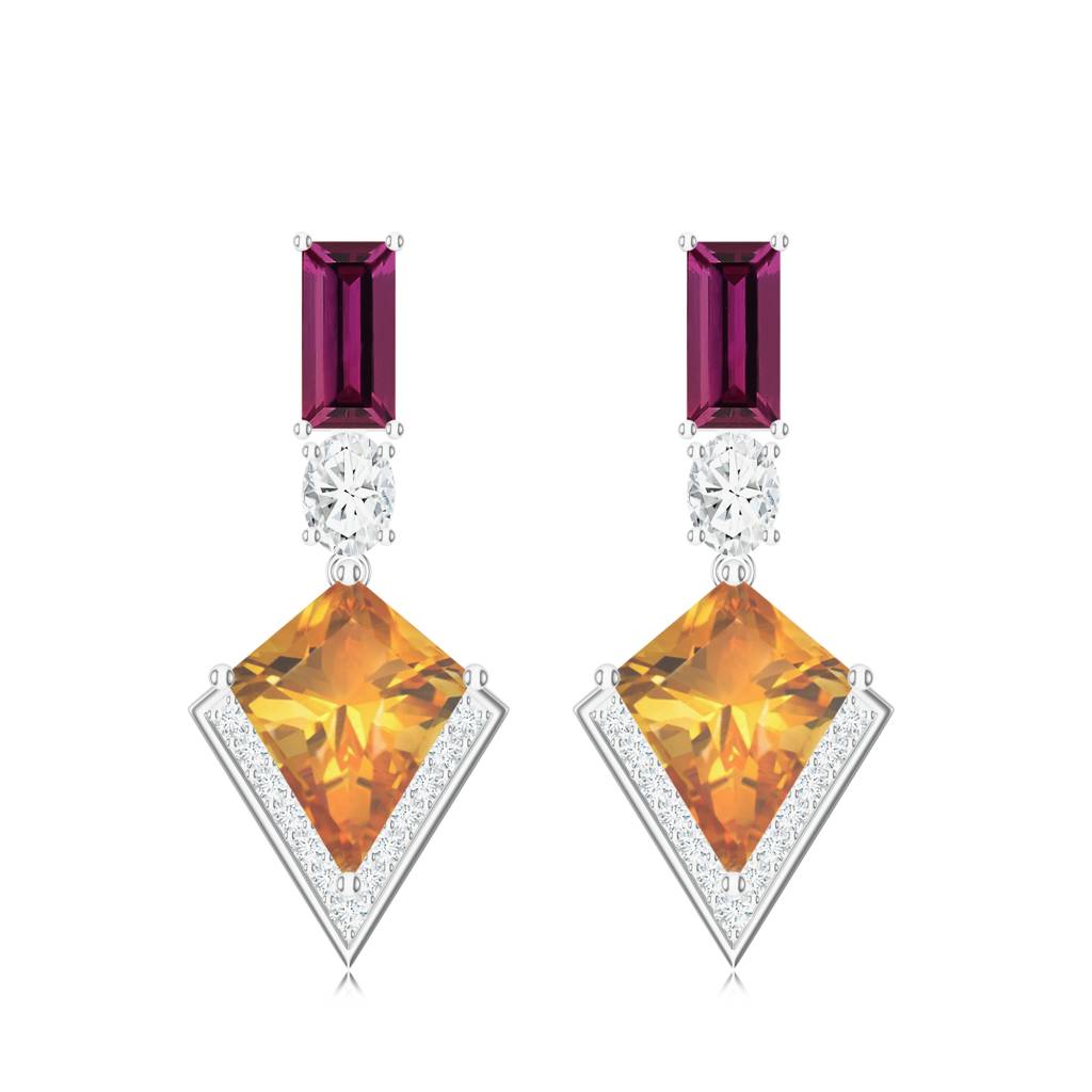 925 Sterling Silver Baguette Shape Rhodolite Garnet And Citrine Stone Studded Earring Jewelry For Women : SILCOE010