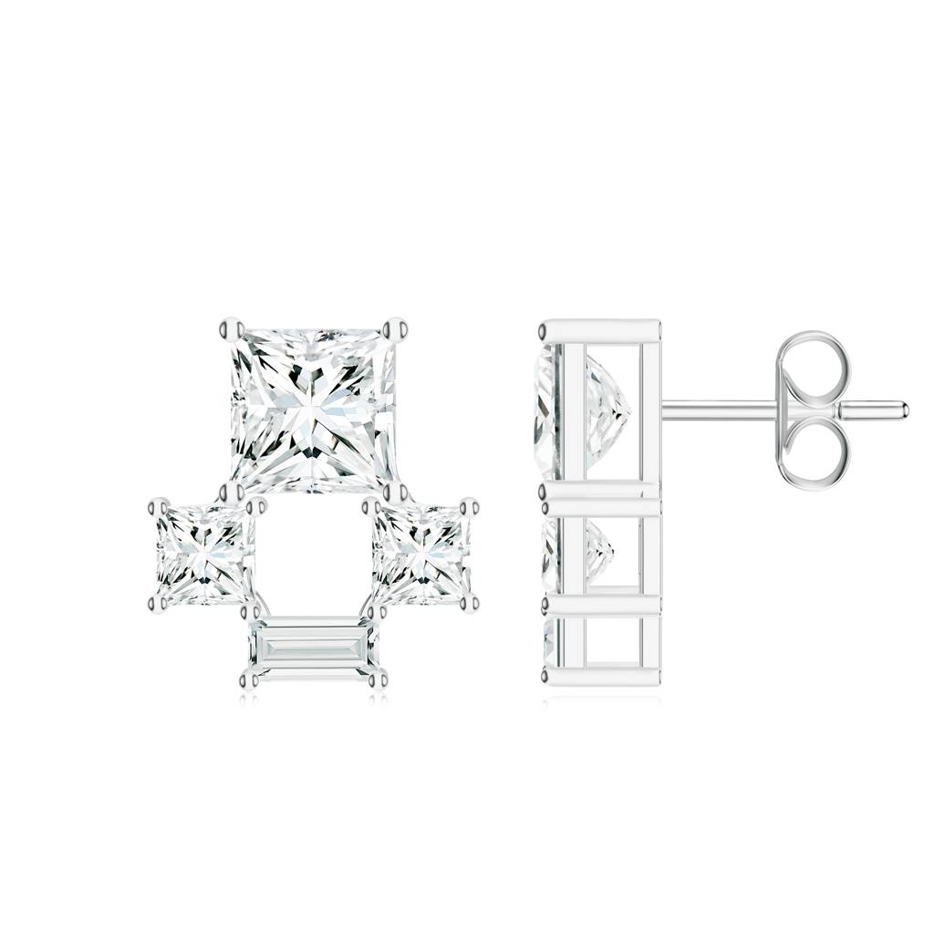 925 Sterling Silver Baguette, Square Shape Moissanite Stone Studded Earring Jewelry For Women : SILCOE012