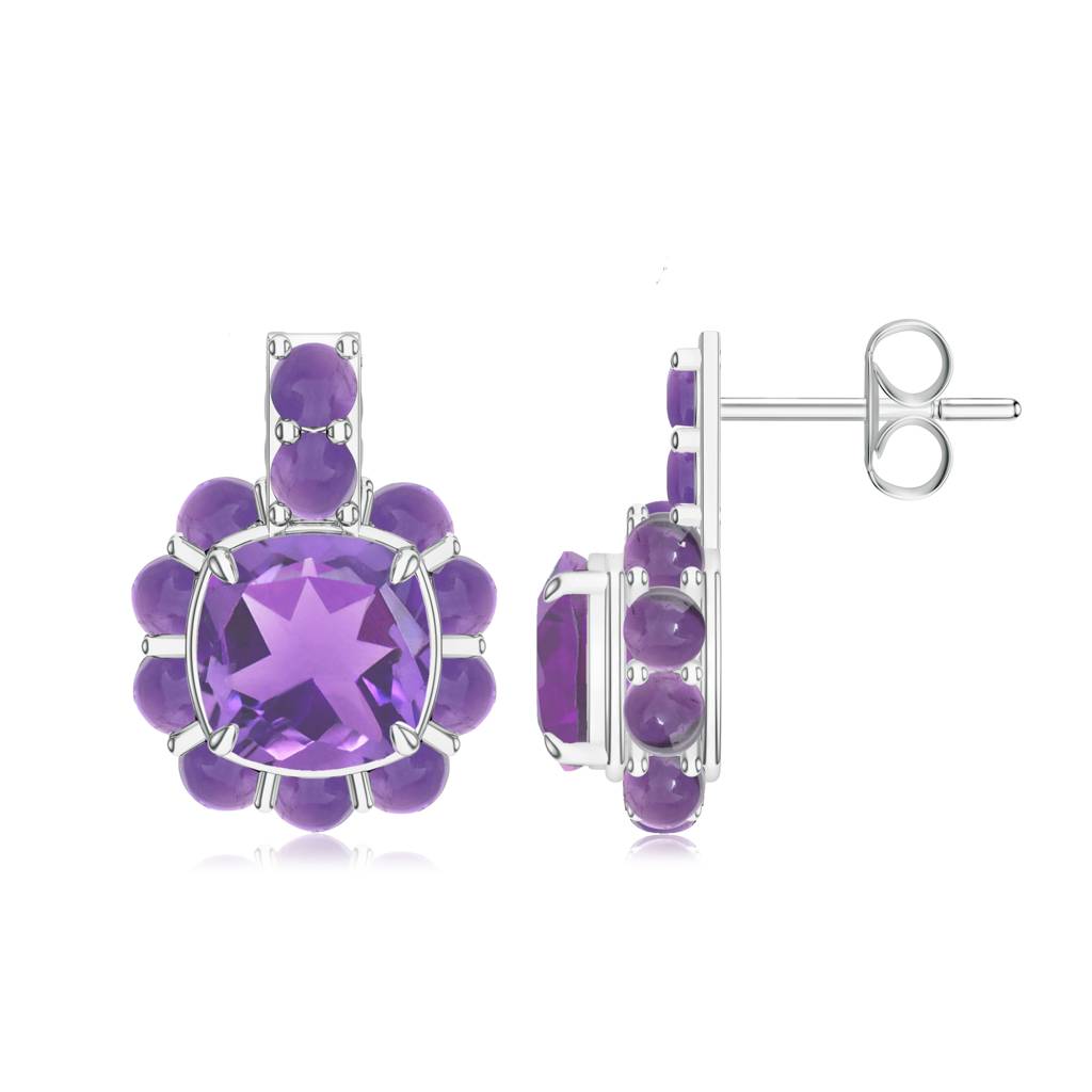 925 Sterling Silver Cushion Purple Amethyst Studded Flower Halo Earring Jewelry For Women : SILCOE015