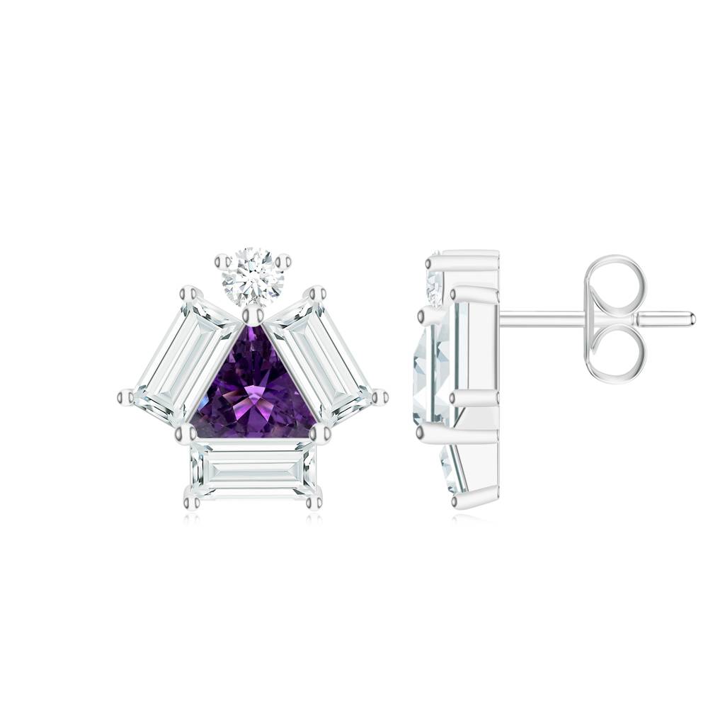 925 Sterling Silver Trillion Shape Purple Amethyst Stone Studded Earring Jewelry For Womens : SILCOE018