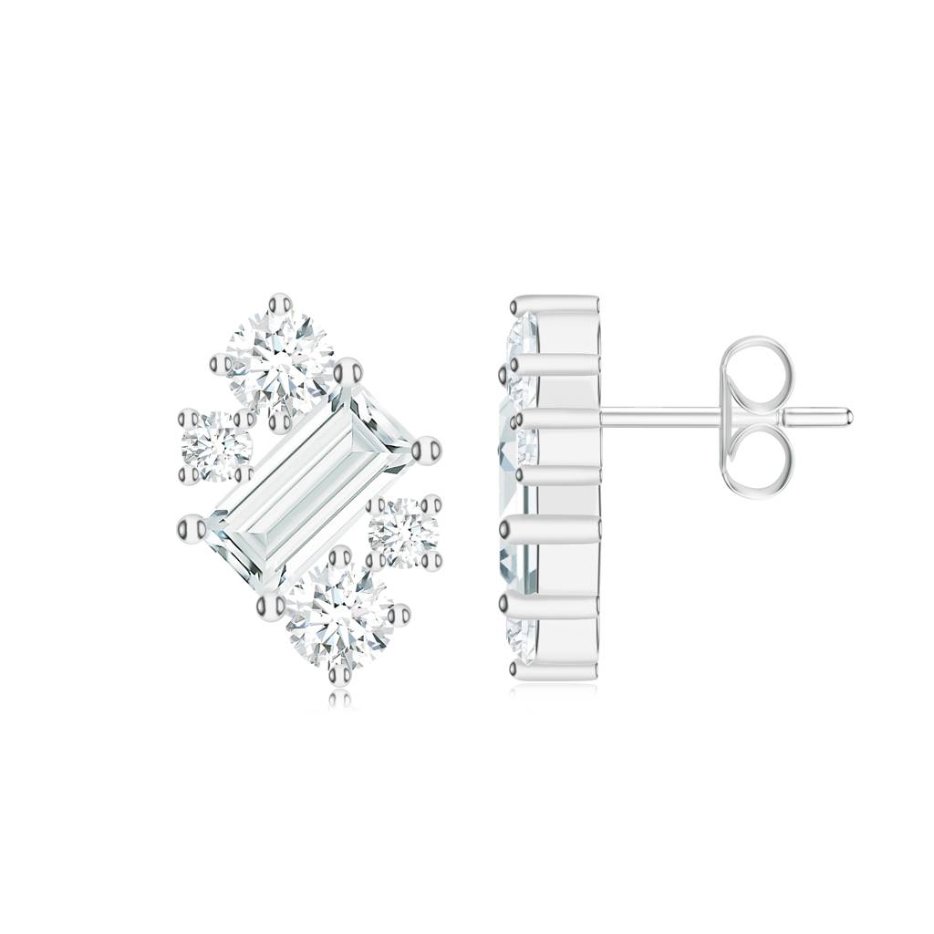 925 Sterling Silver Baguette Shape Moissanite Stone Studded Earring Jewelry For Women : SILCOE025
