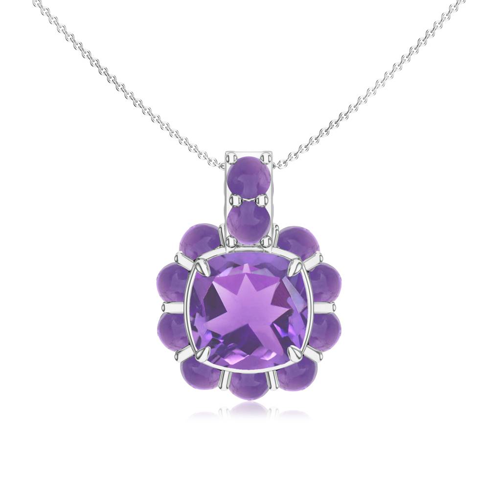 Sterling Silver Artisan Collection Amethyst Cushion Pendant With Round Amethyst Halo For Women : SILCOP001