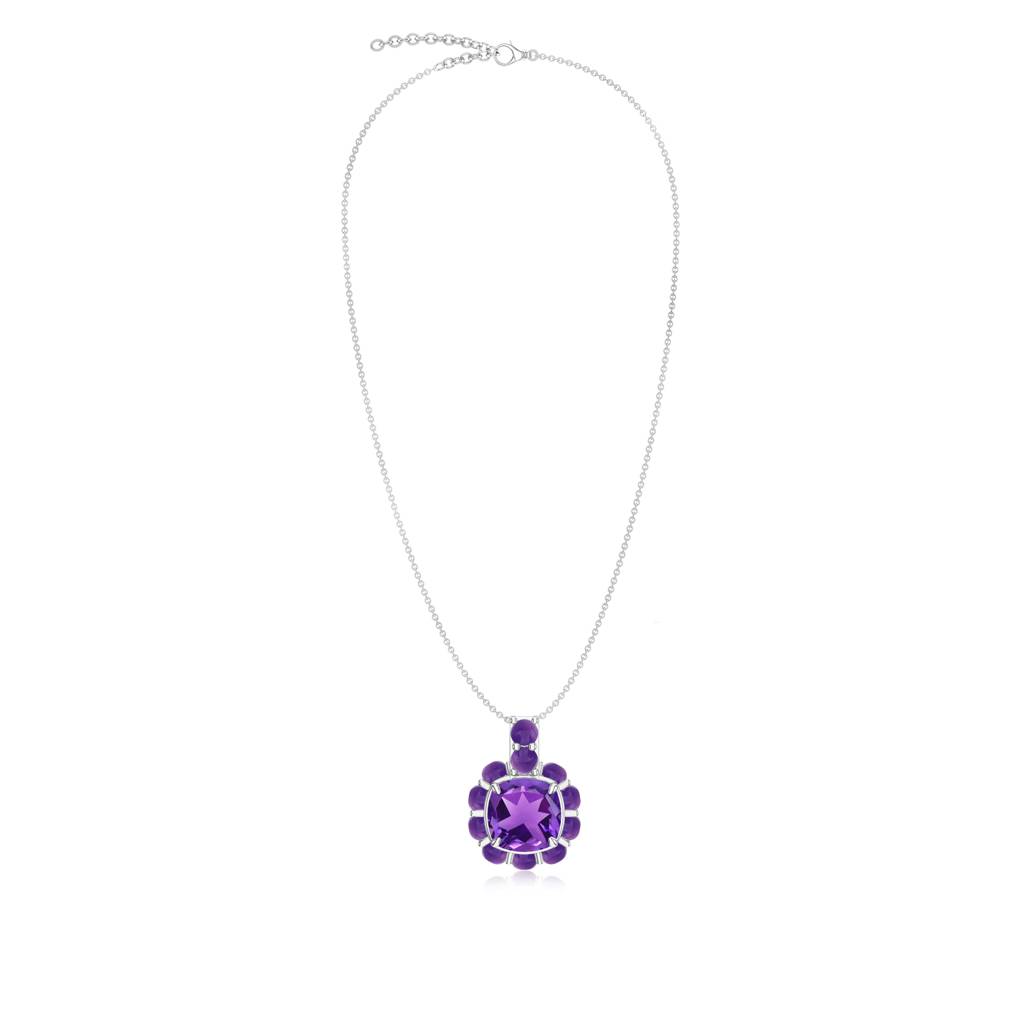 Sterling Silver Artisan Collection Amethyst Cushion Pendant With Round Amethyst Halo For Women : SILCOP001
