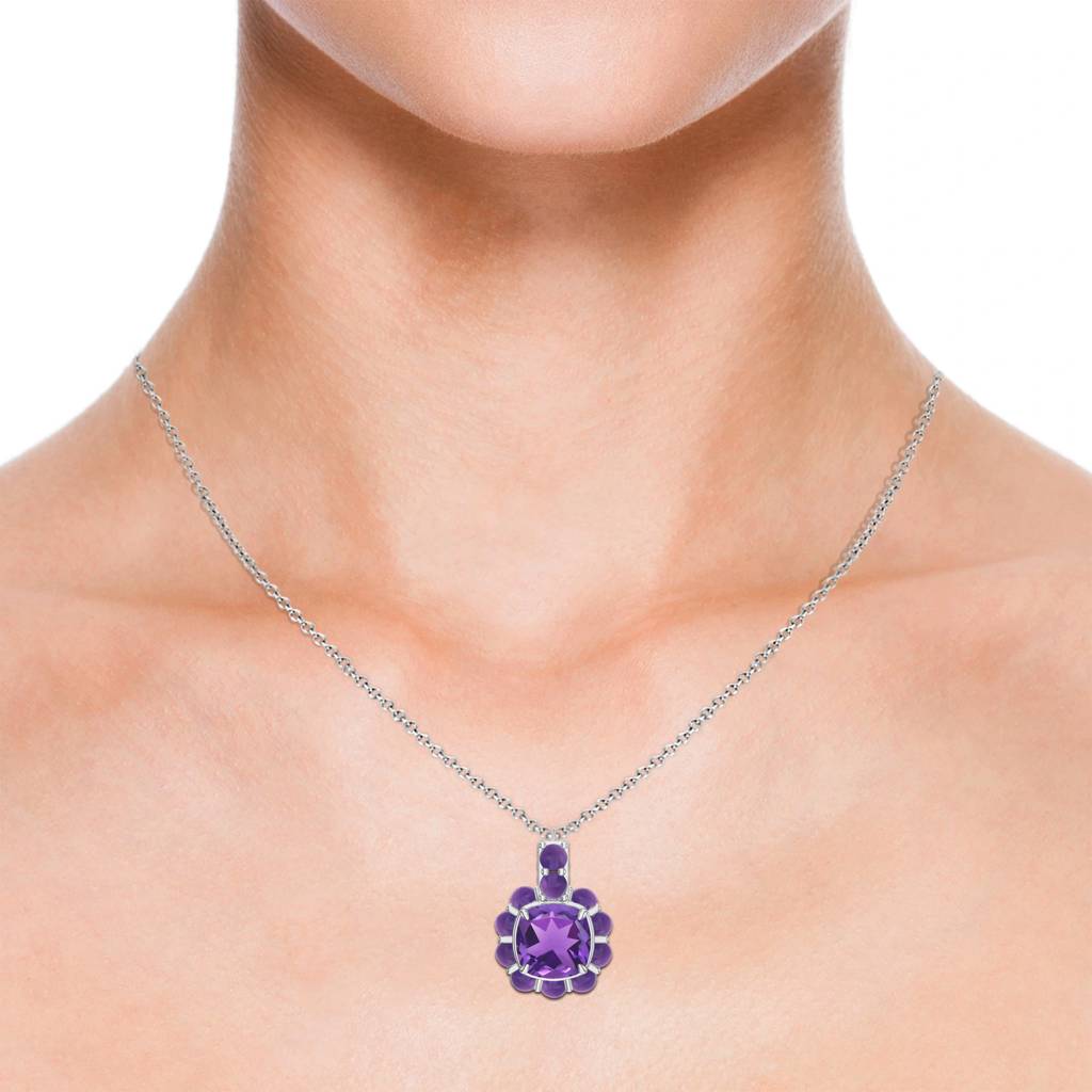 Sterling Silver Artisan Collection Amethyst Cushion Pendant With Round Amethyst Halo For Women : SILCOP001