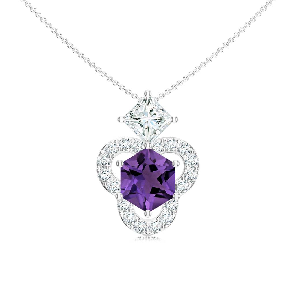 925 Sterling Silver Hexagonal Shape Amethyst Stone Studded Necklace Pendant  Jewelry For Women Sterling Silver One Size Silver