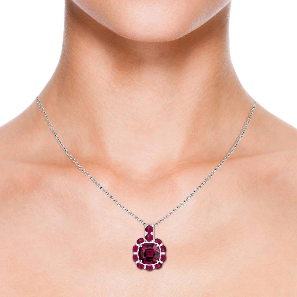 925 Sterling Silver Cushion Shape Rhodolite Garnet Stone Studded Necklace Pendant Jewelry For Women : SILCOP014