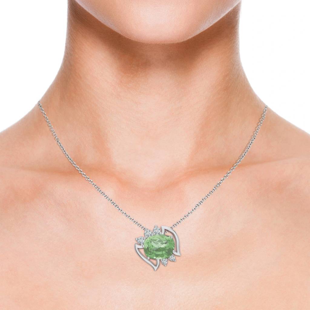 925 Sterling Silver Green Amethyst Stone Studded Necklace Pendant Jewelry For Women : SILCOP015