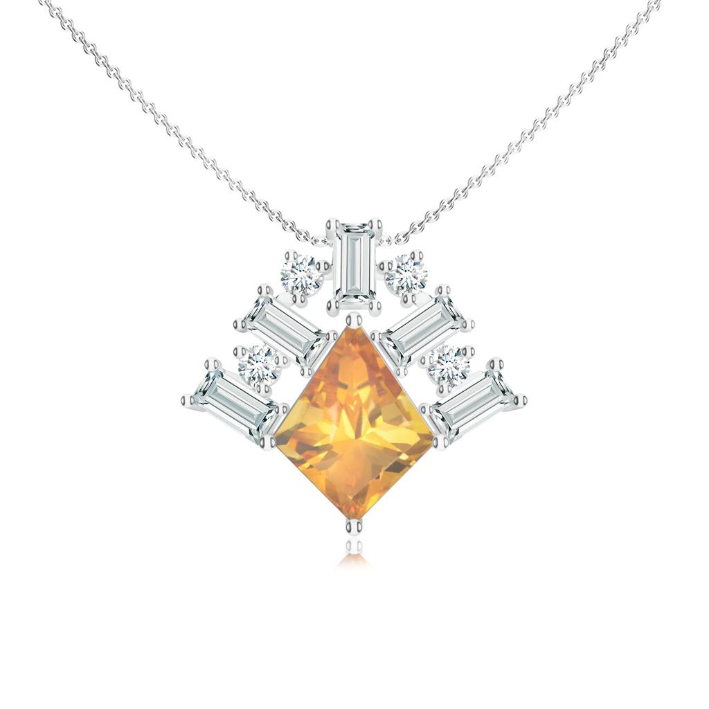 925 Sterling Silver Pentagon Shape Citrine And Moissanite Stone Studded Necklace Pendant Jewelry For Women : SILCOP016