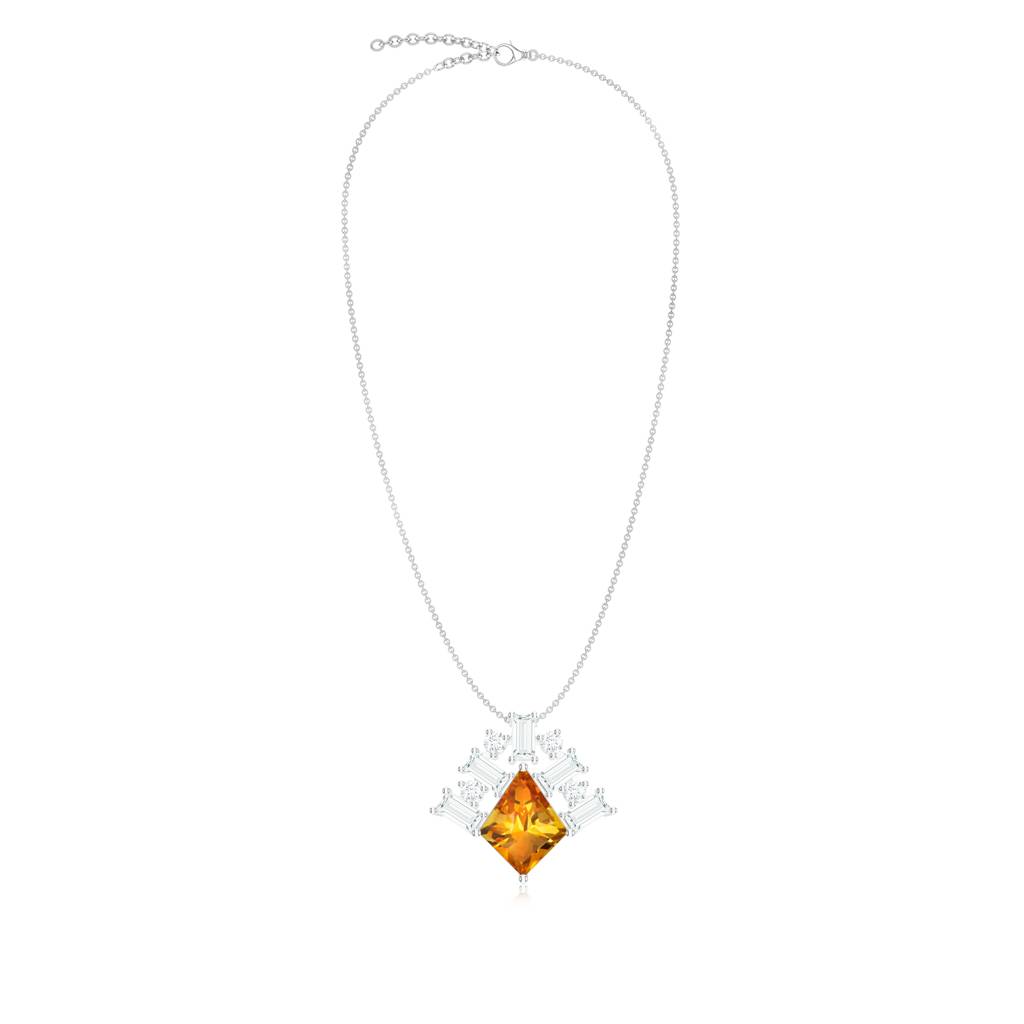 925 Sterling Silver Pentagon Shape Citrine And Moissanite Stone Studded Necklace Pendant Jewelry For Women : SILCOP016