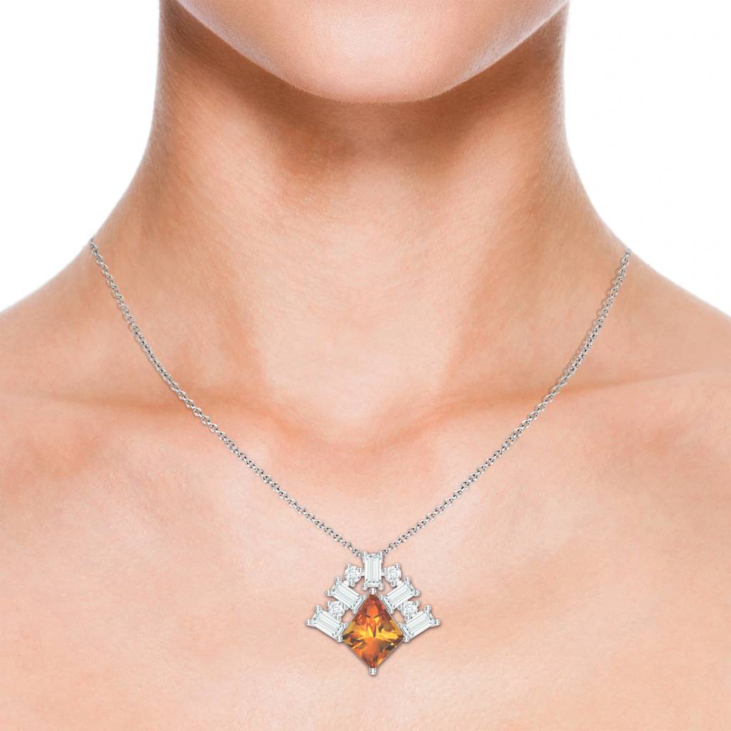 925 Sterling Silver Pentagon Shape Citrine And Moissanite Stone Studded Necklace Pendant Jewelry For Women : SILCOP016