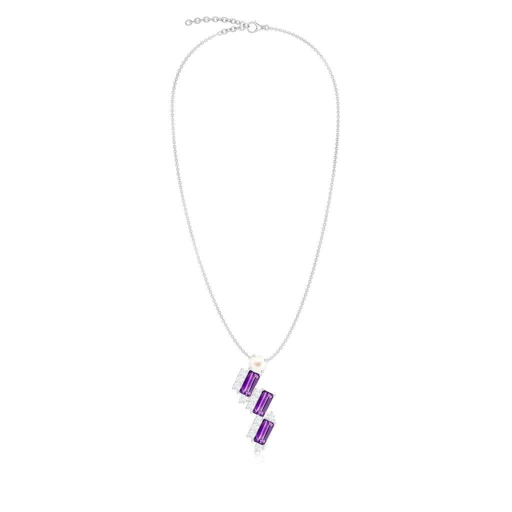 925 Sterling Silver Baguette Shape Amethyst, Moissanite Stone Studded Necklace Pendant Jewelry For Women : SILCOP017