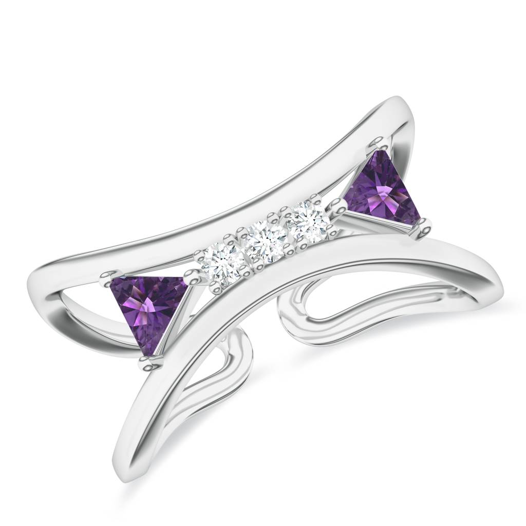 925 Sterling Silver Trillion Shape Amethyst, Moissanite Stone Studded Ring Jewelry For Women : SILCOR001