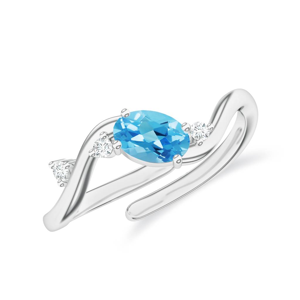 925 Sterling Silver Oval Shape Blue Topaz, Moissanite Stone Studded Ring Jewelry For Women : SILCOR005