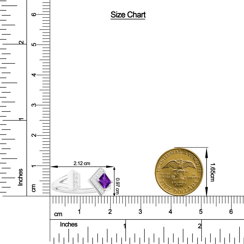 925 Sterling Silver Square Shape Amethyst And Moissanite Stone Studded Ring Jewelry For Women : SILCOR006