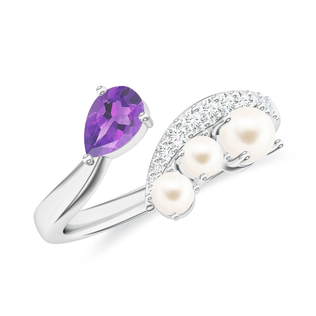 925 Sterling Silver Pear Shape Amethyst, Pearl And Moissanite Stone Studded Ring Jewelry For Women : SILCOR007
