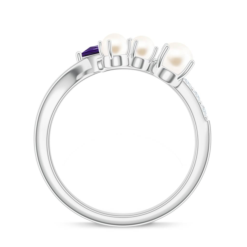 925 Sterling Silver Pear Shape Amethyst, Pearl And Moissanite Stone Studded Ring Jewelry For Women : SILCOR007