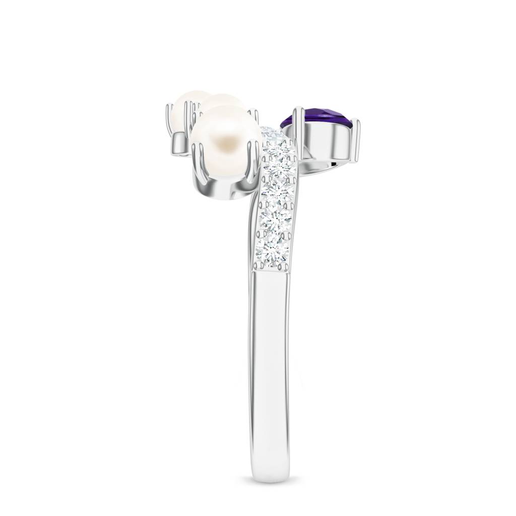 925 Sterling Silver Pear Shape Amethyst, Pearl And Moissanite Stone Studded Ring Jewelry For Women : SILCOR007