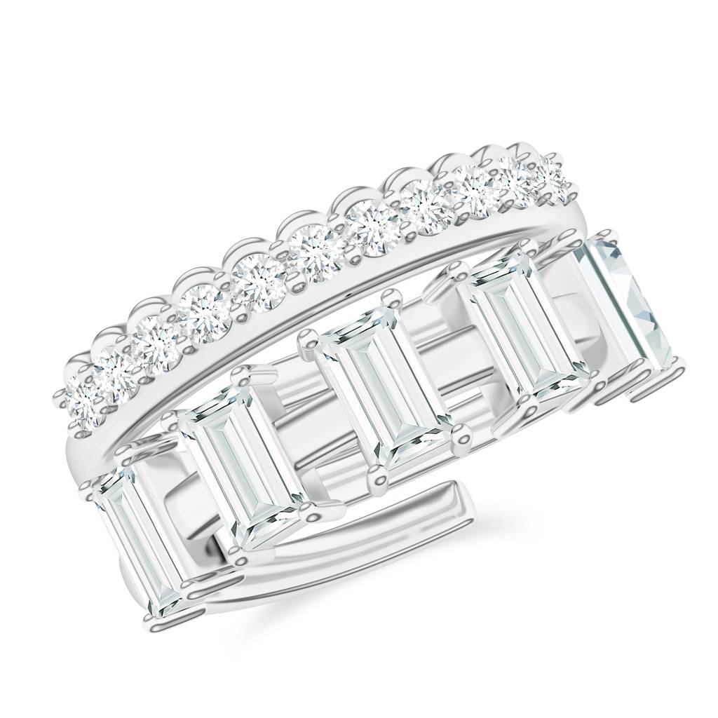 925 Sterling Silver Baguette Shape Moissanite Stone Studded Ring Jewelry For Womens : SILCOR008