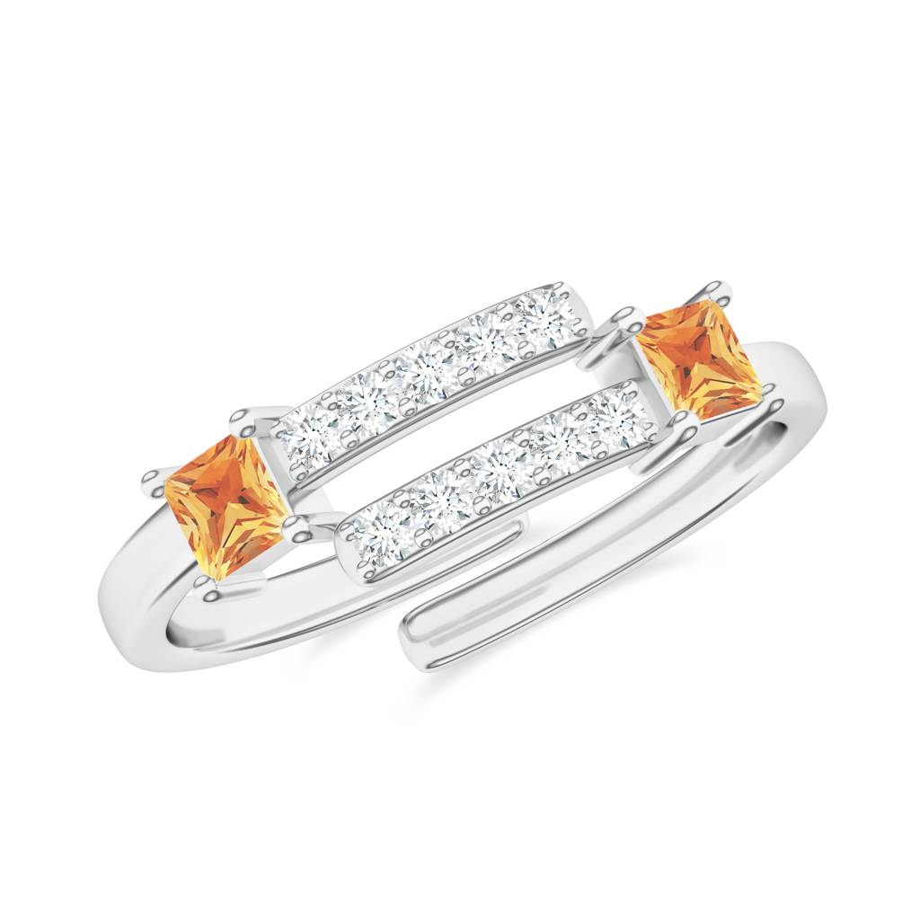 925 Sterling Silver Square Shape Citrine And Moissanite Stone Studded Ring Jewelry For Women : SILCOR009