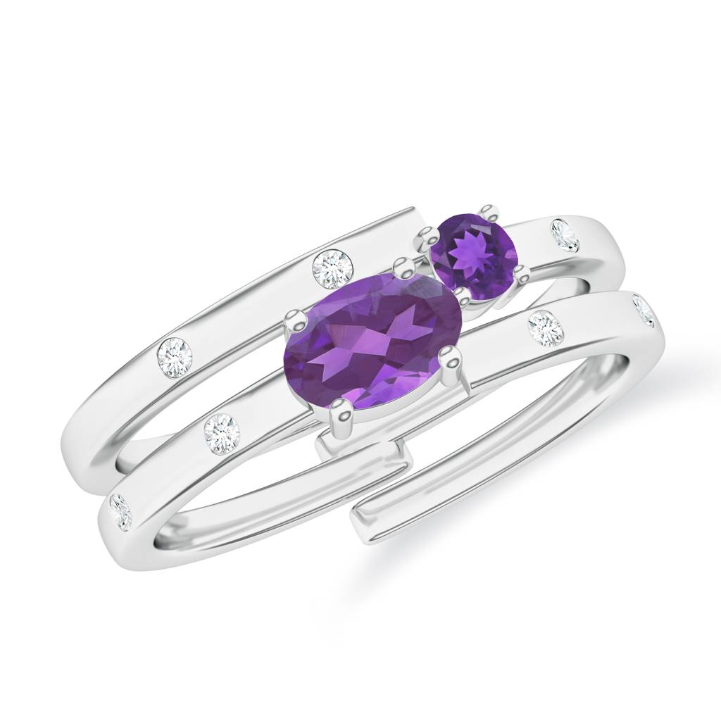 925 Sterling Silver Oval Shape Amethyst And Moissanite Stone Studded Ring Jewelry For Women : SILCOR016