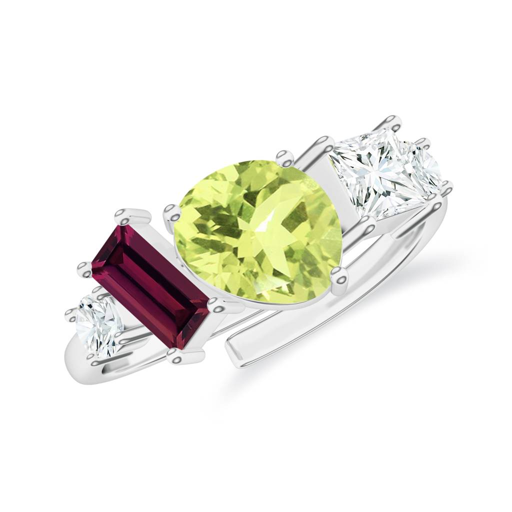 925 Sterling Silver Leamon Quartz, Rhodolite Garnet And Moissanite Stone Studded Ring Jewelry For Women : SILCOR018