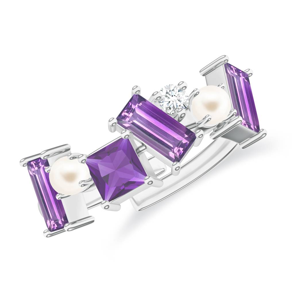 925 Sterling Silver Amethyst And Moissanite Stone Studded Ring Jewelry For Women : SILCOR023