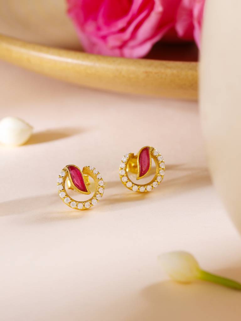 925 Sterling Silver Moissanite Pink Talphe Studded Stud Earrings : SILDWE009_P