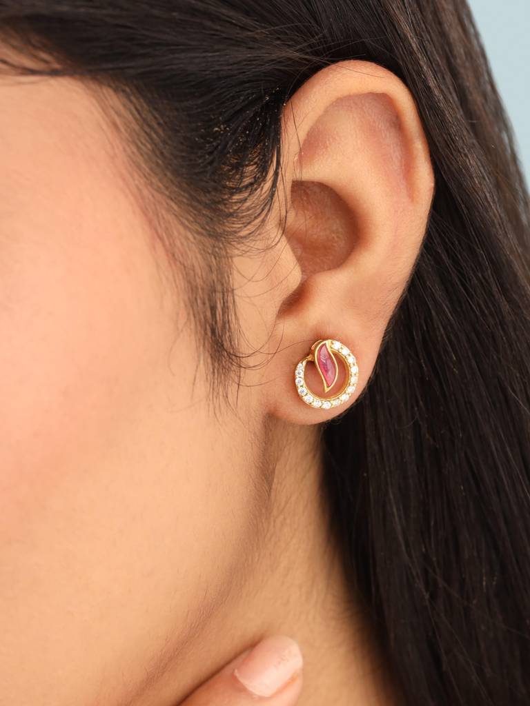 925 Sterling Silver Moissanite Pink Talphe Studded Stud Earrings : SILDWE009_P