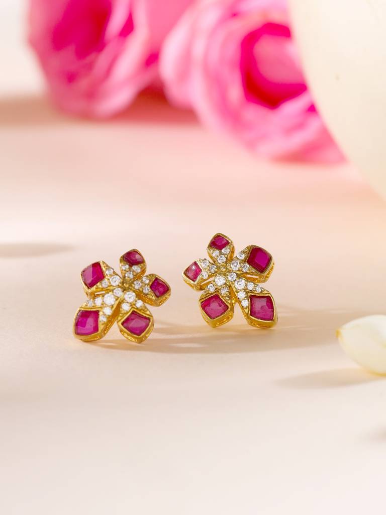 925 Sterling Silver Moissanite Pink Talphe Studded Stud Earrings : SILDWE010