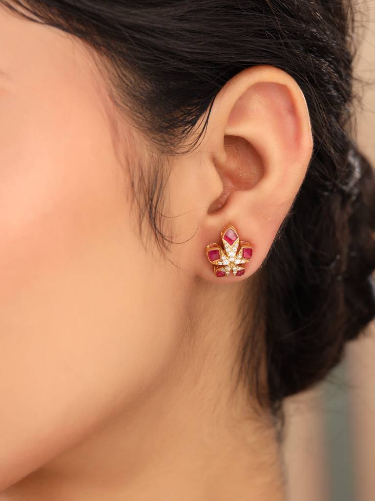 925 Sterling Silver Moissanite Pink Talphe Studded Stud Earrings : SILDWE010