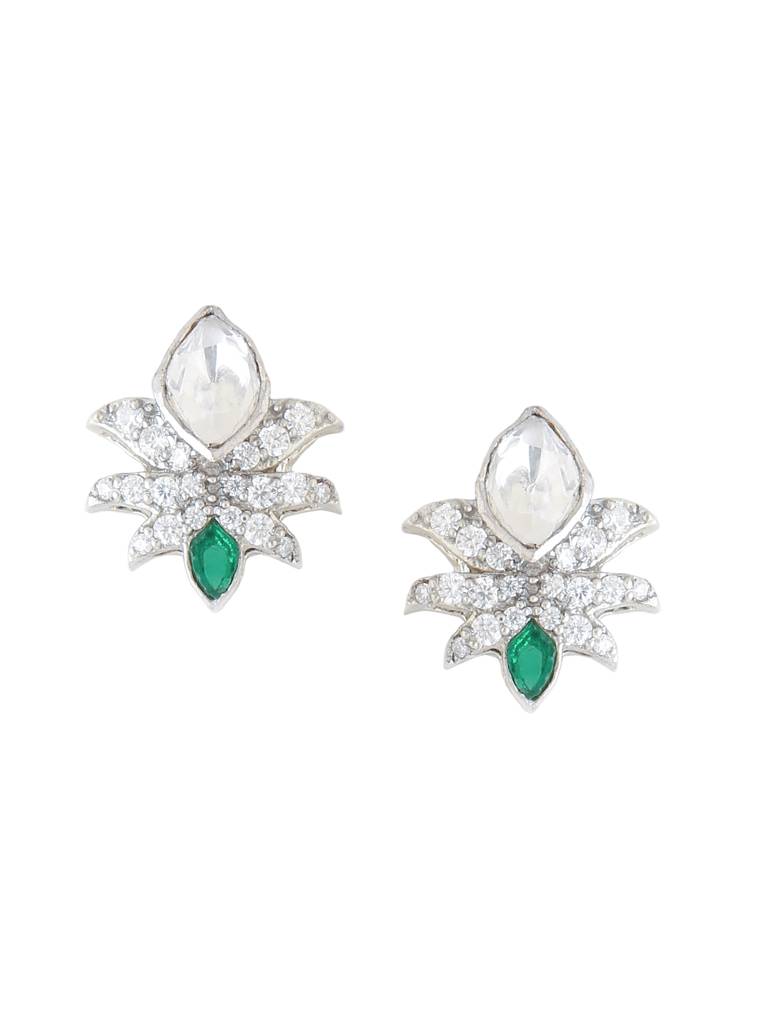 925 Sterling Silver Polki Moissanite Studded Stud Earrings : SILDWE012