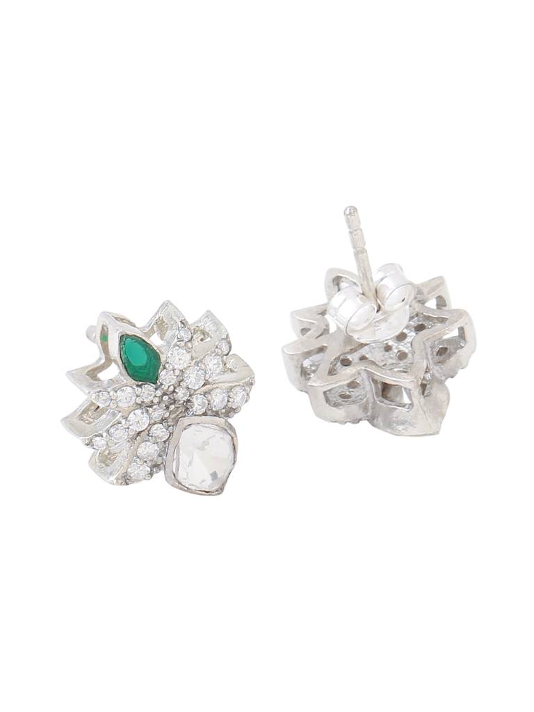 925 Sterling Silver Polki Moissanite Studded Stud Earrings : SILDWE012