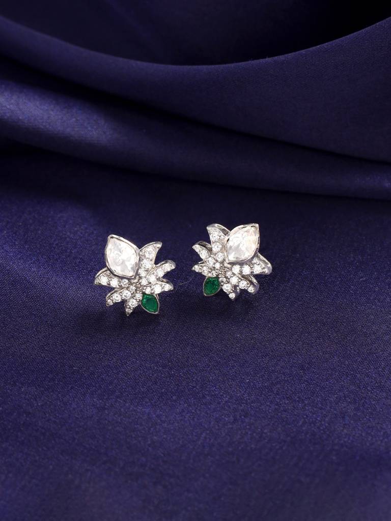 925 Sterling Silver Polki Moissanite Studded Stud Earrings : SILDWE012