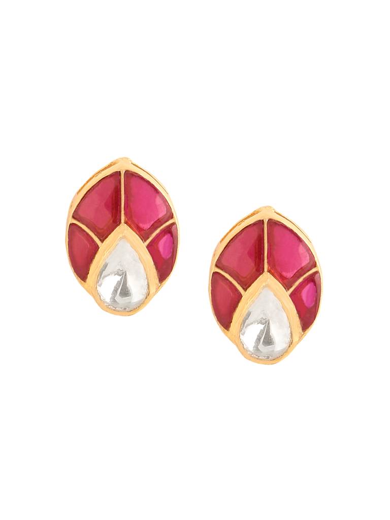 925 Sterling Silver Polki Moissanite Studded Stud Earrings : SILDWE013