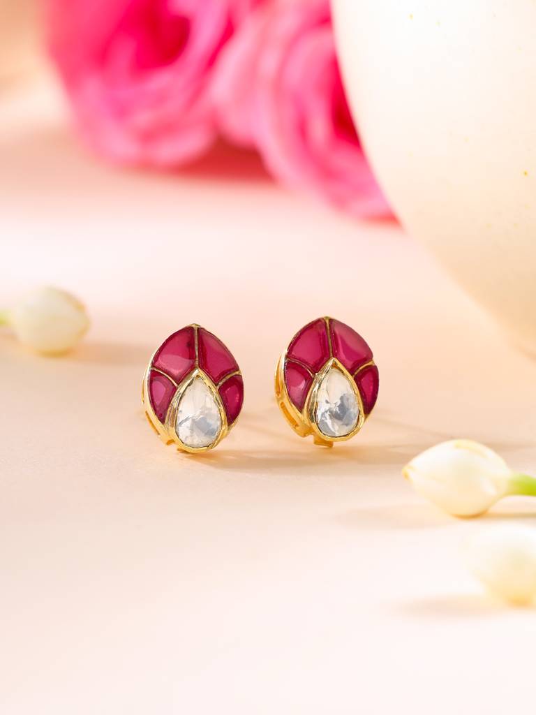 925 Sterling Silver Polki Moissanite Studded Stud Earrings : SILDWE013