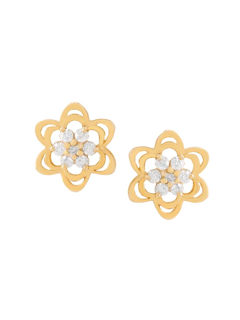 925 Sterling Silver Moissanite Studded Gold-Plated Floral Studs Earrings : SILDWE015