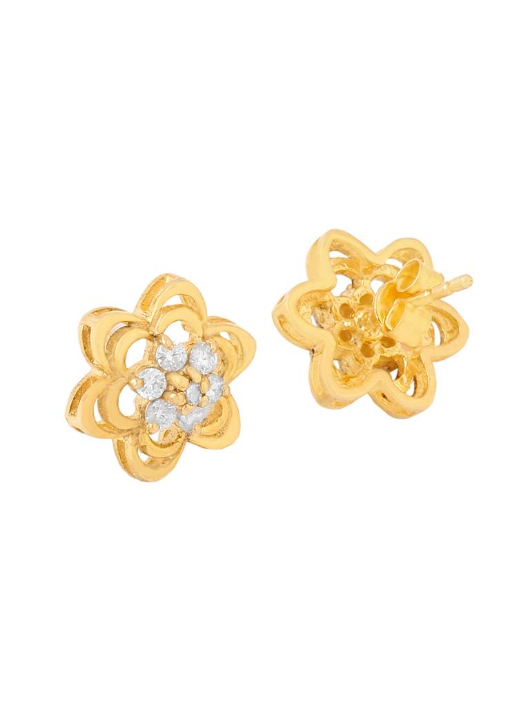 925 Sterling Silver Moissanite Studded Gold-Plated Floral Studs Earrings : SILDWE015