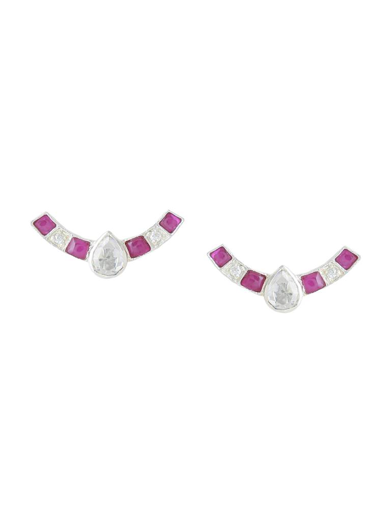 925 Sterling Silver Moissanite Studded Rhodium Plated Studs Earrings : SILDWE020