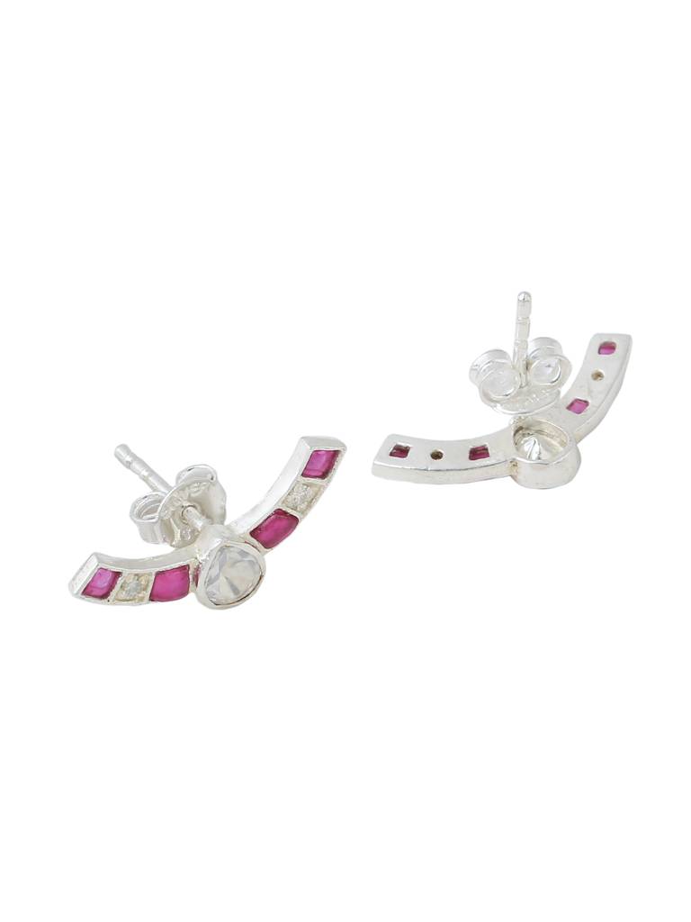 925 Sterling Silver Moissanite Studded Rhodium Plated Studs Earrings : SILDWE020