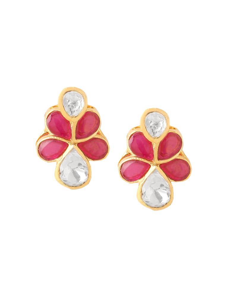 925 Sterling Silver Moissanite Pink Talphe Studded Floral Studs Earrings : SILDWE021