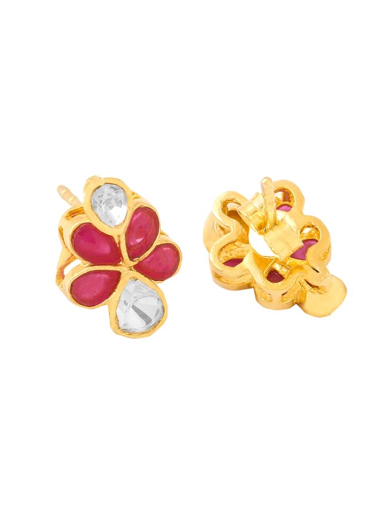 925 Sterling Silver Moissanite Pink Talphe Studded Floral Studs Earrings : SILDWE021