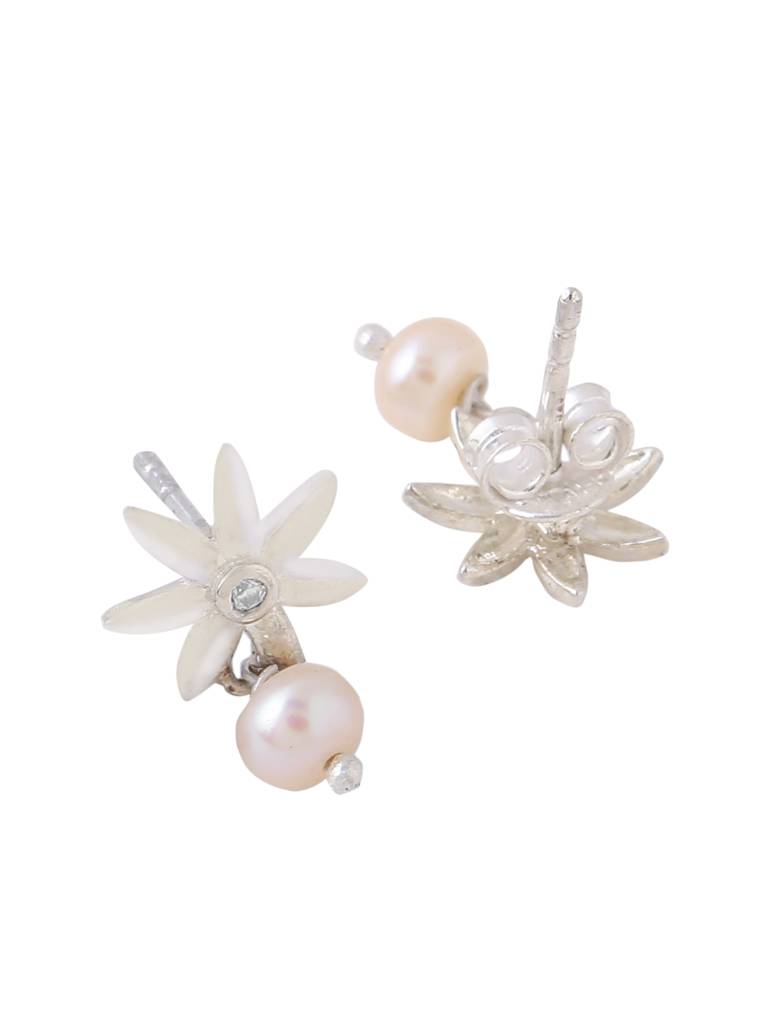925 Sterling Silver Moissanite Studded Earring With Dangling Pearl : SILDWE022