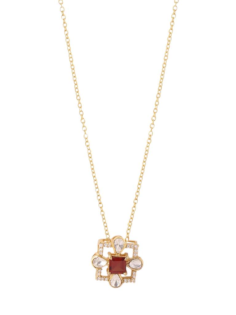 925 Sterling Silver Gold-Plated Garnet-Studded Pendant With Chain : SILDWP004